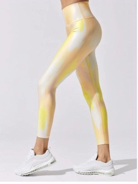 Carbon38 Foiled Digital Ombré shimmering yellow and orange 7/8 leggings XS